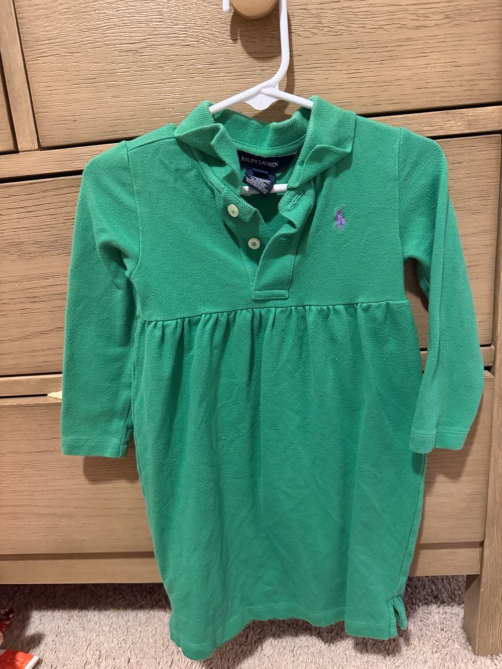 Ralph Lauren Green Long-Sleeve Polo Dress with Embroidered Pony